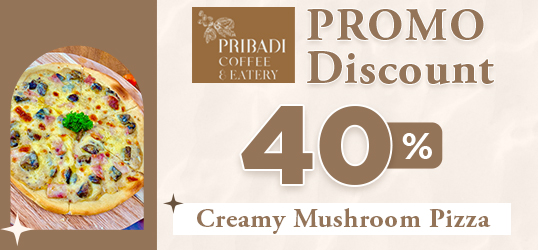 Pribadi Coffee - Creamy Mushroom Pizza Discount 40%